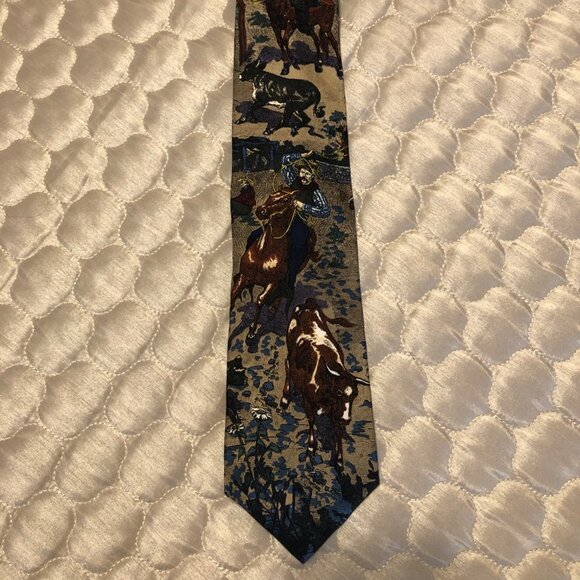 Tango by Max Raab “Wild West” Tie – Americana Series – Cowboy Roping Print - Picture 1 of 4